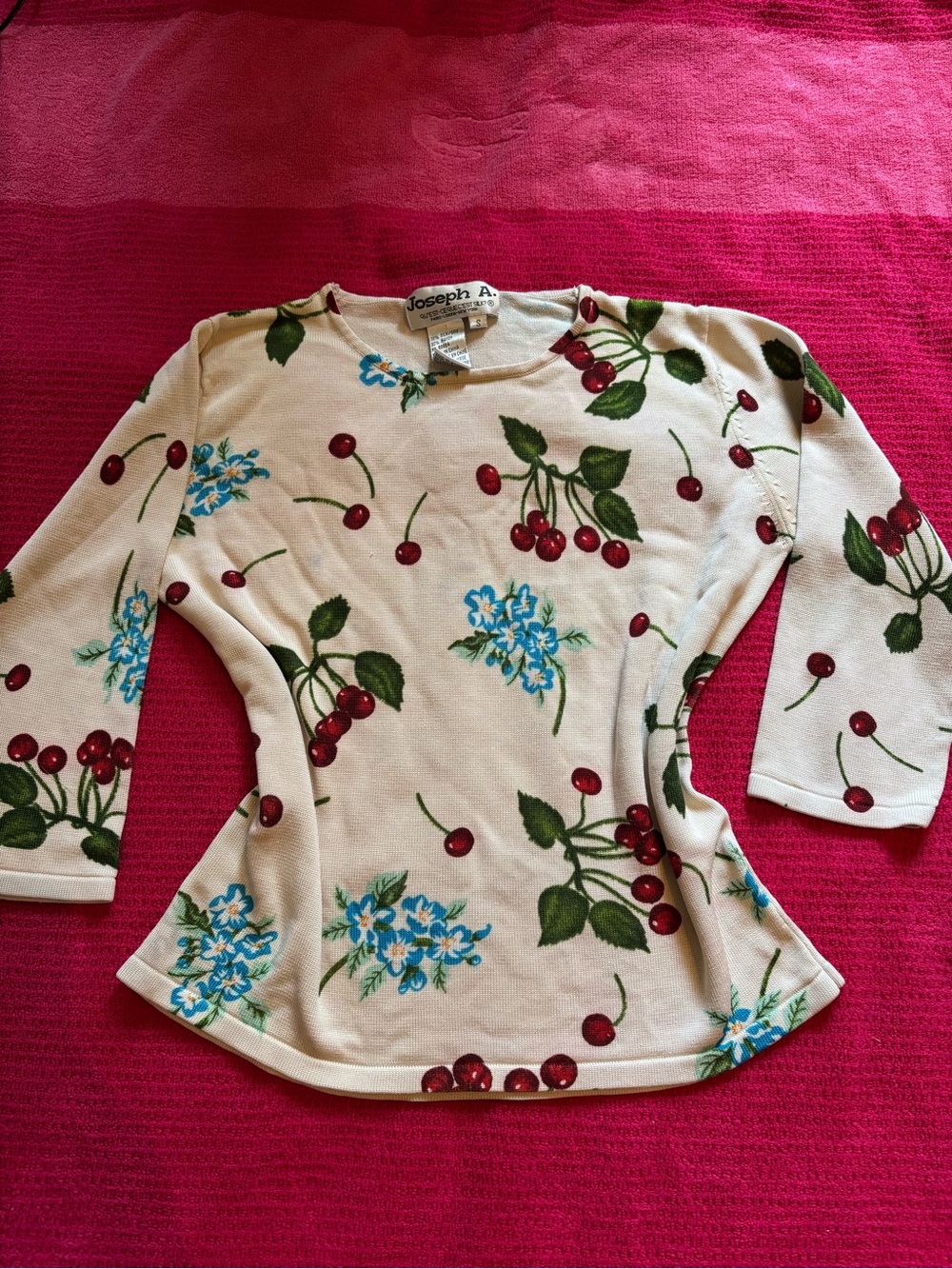 Joseph Cream Long-Sleeve Top with Cherry & Blue Floral Print